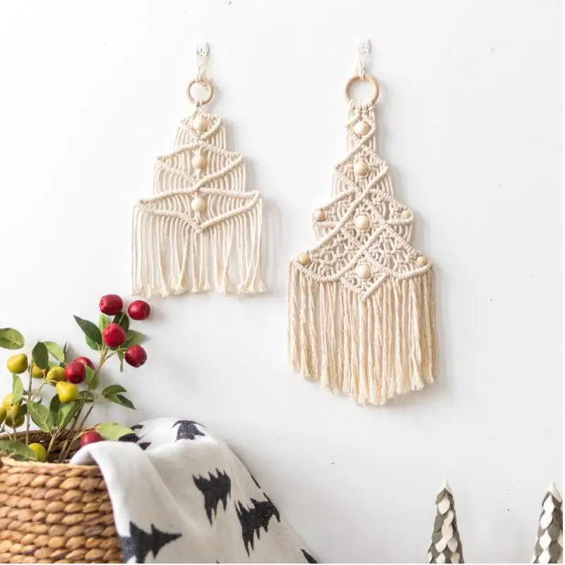 Christmas Tree Tapestry Cotton Decor Home Decoration Hand Knitted Modern Macrame Wall Hanging