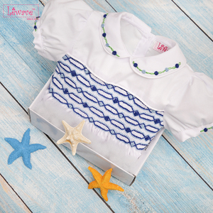 <b>White</b> Traditional Hand Smocked Casual 100% Cotton Geometric Pattern Nontoxic Flame Retardant <b>Dress</b> <b>Girls</b> 6 Months-6 Years CPSIA - Product Image 3