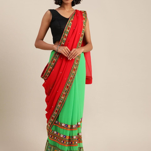 Saree Designer Miroir Travail Fleur Conception Doux Soie Tissu Impression Numérique Marron Couleur Sari avec Blouse Inde Apparelgarment - Product Image 1