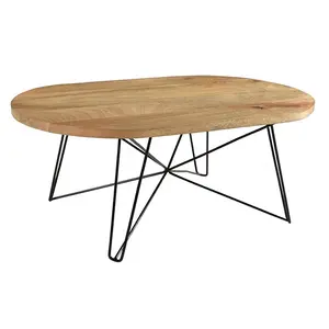 Indian Mango Wooden Coffee Table with Hairpin Legs Eco-friendly Home Furniture