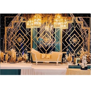 Décor arche métallique doré de mariage, grande réception de scène, de mariage, en fer, panneau - Product Image 1