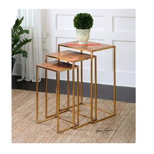 โครงเหล็กดัดสีทองทรงกลมวางโต๊ะข้างเป็นชุดของตกแต่งบ้าน3ชิ้นยอดนิยม - Product Image 1