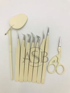 Pince à épiler d'extension de cils crème blanche enduite de poudre Prix de gros Pince à cils en acier inoxydable massif avec logo personnalisé - Product Image 5