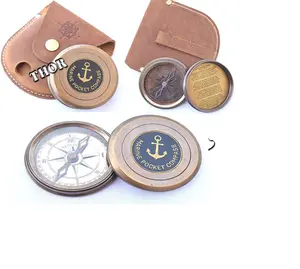 Brass Antique Compass With Leather Case Vintage COMPASS Poem brass pocket compass Gift