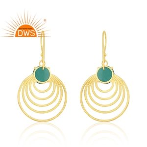 18k <b>Gold</b> Plated Silver Prong <b>Set</b> Designer Dangle Earrings Jewelry Wholesaler Natural Green Onyx Gemstone Dangle Earring Jewelry - Product Image 3
