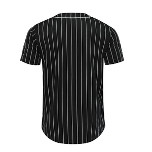 Men's <b>Black</b> <b>White</b> <b>Striped</b> Baseball Jersey Short Sleeve Button Front Moisture Wicking Polyester Uniform Apparel - Product Image 6