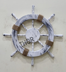 Roue de bateau en bois poli blanc de 24 pouces, décoration artistique et tenture murale, décoration de maison - Product Image 4