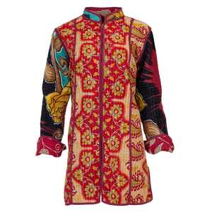 Chaqueta larga de Estilo Vintage Reversible para mujer, de estilo indio abrigo largo hecho a mano, con varias telas, estilo Kantha - Product Image 2