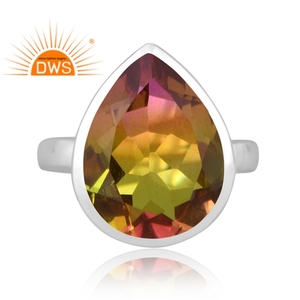 Diseñador hecho a mano plata de ley fina Natural Bio Petro turmalina doblete cuarzo piedra preciosa anillo apilable fabricante de joyas - Product Image 2