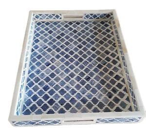 Bandeja para servir con incrustaciones de hueso de alta calidad, platos decorativos para desayuno, Bandejas para servir Chocolate de estilo marroquí personalizadas, Decoración de mesa - Product Image 1
