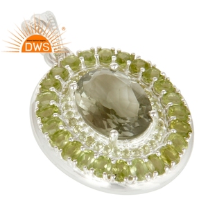 Natural Peridot and Green Amethyst Gemstone Pendant <b>Chunky</b> Oval Shape 925 Silver Women's Pendant Jewelry Supplier - Product Image 2