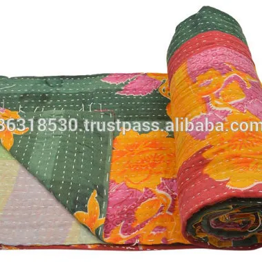 Стеганое покрывало Indiain в винтажном стиле ручной работы, старое Бенгальское одеяло Kantha, Gudri, двустороннее покрывало для ралли, постельное белье, одеяло