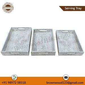 Juegos de bandejas de servicio de madera de mango macizo hecho a mano de diseño atractivo de fabricante indio proveedor mayorista a precio razonable - Product Image 2
