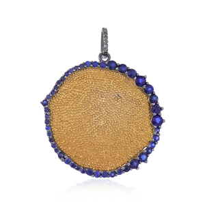 Piedra Preciosa de Zafiro Azul Genuino, Plata de Ley 925 con Baño de Oro Amarillo, Dije de Disco con Diamantes de Diseño, Joyería Fina al por Mayor - Product Image 2