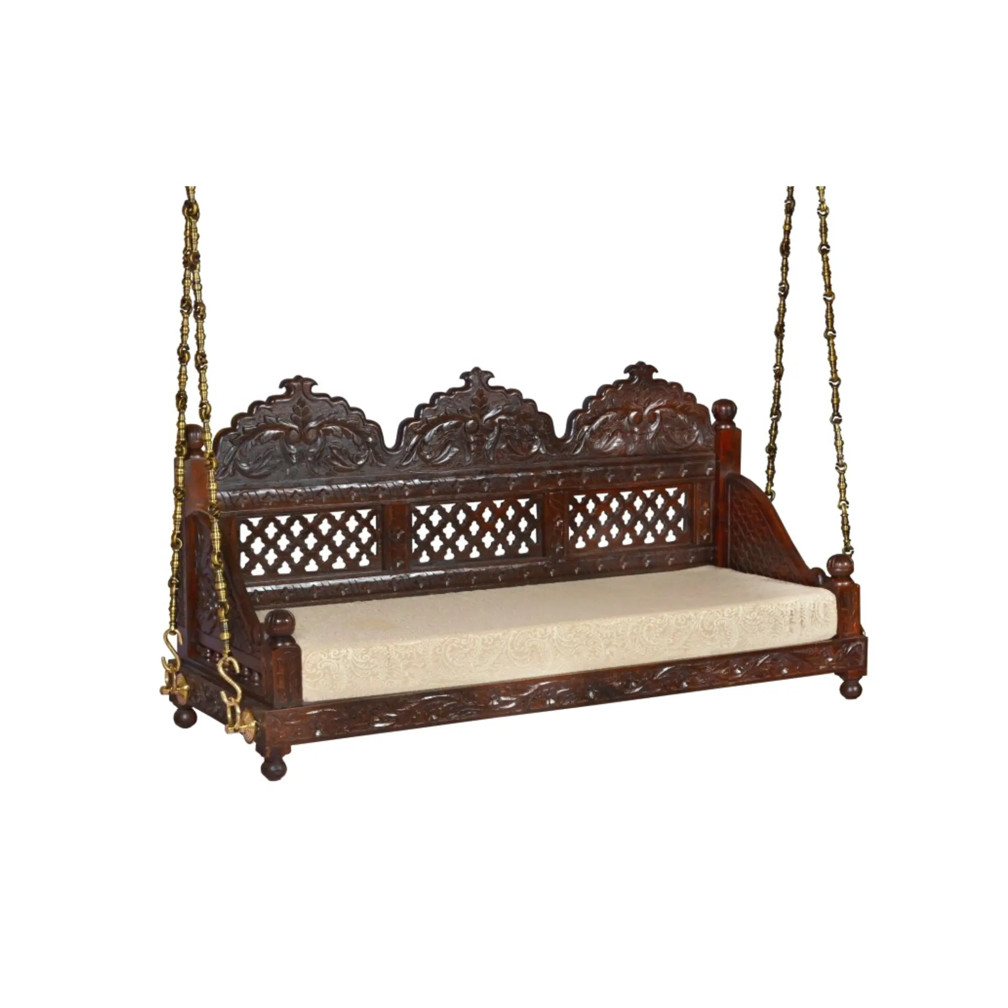 家具BoutiQソリッド手彫りウッドインディアンジュラスイング | インド製 | インドの彫刻ジュラ手彫り木製スイング