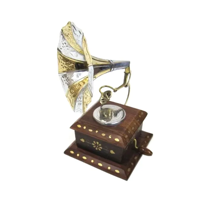 Латунный репродуктивный музыкальный граммофон с латунным/Деревянным винтажным декоративным мини-граммофоном для оптовой продажи