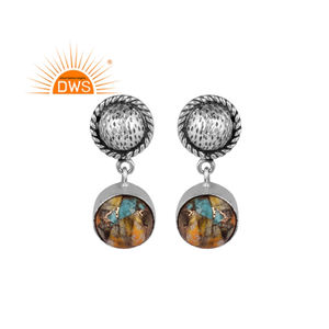 Cuivre Bourdon Turquoise Boucles D'oreilles Boho Bijoux Grossiste 925 Argent Tissé Longue Goutte Dangle Oxydé Boucle D'oreille Bijoux - Product Image 1