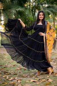 Magnifique robe en Fleur de georgita, longue jupe Type Kurti, pour femme, imprimés colorés, 2 couleurs contrastées - Product Image 5