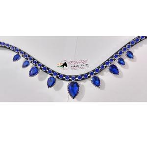 HALTER DE CUERO ECUESTRE DE MODA Alta calidad con cristales colgantes azules Volver abierto Cinta adhesiva Loop Ropa de equitación de lujo - Product Image 3