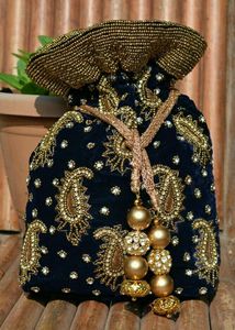 STYLISH POTLI-BAG WITH BEAUTIFUL HEAVY ZARDOZI HAND EMBROIDERY--WORK ON--BAGS FOR PARTY & <b>WEDDING</b> @ 2021 - Product Image 2