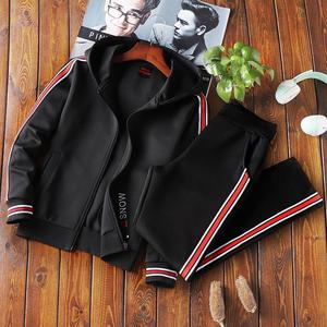 Wholesale Men's Slim Fit Tracksuit With Front Zipper Men's Side Stripe Front Zip Hooded Sweatsuit - Product Image 6