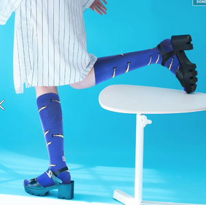 Blue <b>Knee</b> <b>High</b> Compression <b>Socks</b> With Fish Pattern For Flight Traveling Adults Breathable Spandex Polyester Cycling Summer - Product Image 3