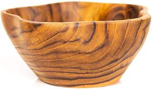 Bol de service en bois pur de forme ronde standard Ustensiles de cuisine de grande taille Bol à fruits et aliments Bol fait à la main durable en Inde - Product Image 4