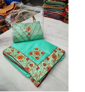 Indian Designer Silk Rayon Multi Color Partywear Saree Blouse with <b>Matching</b> Wedding Festival Fancy <b>Box</b> Clutch Bag - Product Image 2