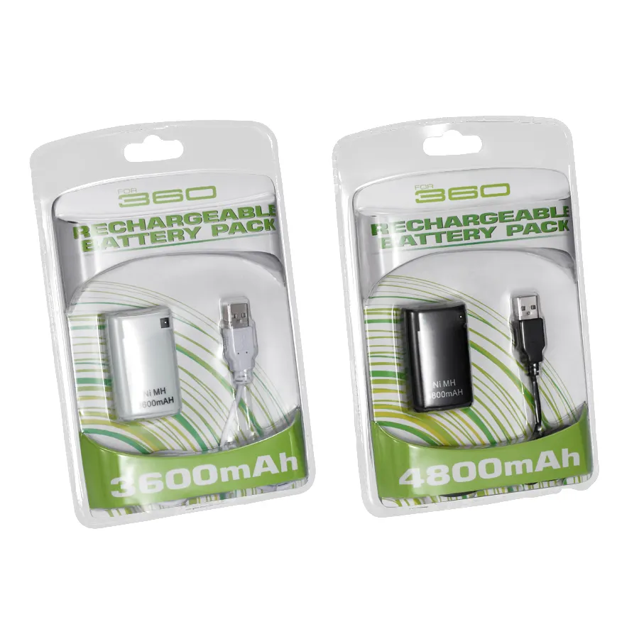 Play USB Charger Cable + 4800 mAh Oplaadbare Batterij voor Xbox 360 Zwart of Wit