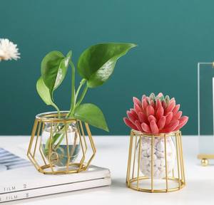 Venta al por mayor florero para sala de estar Mesa Mini maceta jarrón decorativo diseño moderno tamaño personalizado metal y vidrio floreros - Product Image 4