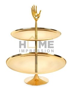 Support à gâteau en acier inoxydable avec support en forme de feuille, plaqué or et argent, design martelé, assiettes rondes, présentoir - Product Image 5