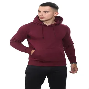 Breathable Clothing Manufacturers Marron Hoodies Men's Burgundy Hoodie Pullover Plain Style High Quality Material