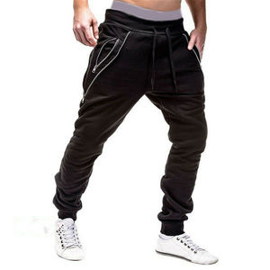 Men Plain Slim Fit Trousers Jogging Sports Pants Joggers Zipper Casual Bottoms with Custom logo Printing Service - Product Image 1