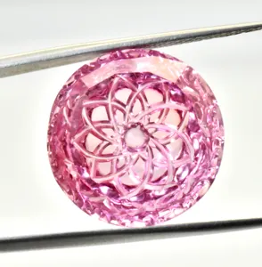 Création de pierre précieuse de forme ronde naturelle sculptée par réflexion en Morganite, pierre précieuse en vrac de haute qualité pour bijoux et cristal sculpté