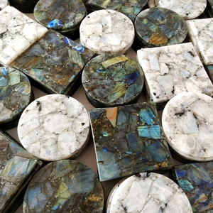 Juego de Posavasos de Labradorita Azul Arcoíris, Posavasos de Piedra Natural |   Juego de Taza y Posavasos de Ágata Natural, Decoración de Mesa de Lujo - Product Image 6