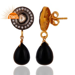 Pendientes colgantes de cristal de ónix negro, joyería al por mayor, chapado en oro de 18k, Plata de Ley 925, proveedor de joyería - Product Image 2