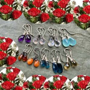 Boucles d'oreilles gemmes en apatite néon, enveloppées de fils, pour cadeaux de fête, 2 pièces - Product Image 4