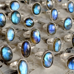 Bague à superposition de labradorite bleue naturelle, anneau en argent, 6 bineurs, vente en gros, lot de traceur gps, vente en gros - Product Image 2