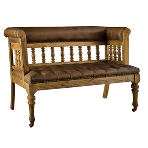 Canapé Chesterfield vintage |   Conception à deux places en bois artisanal |   Meubles rustiques pour restaurant et maison fabriqués en Inde - Product Image 2