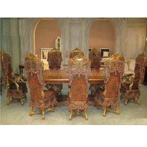 Mesa de comedor de madera de teca de estilo europeo, juego de mesa de comedor de 8 plazas con aspecto elegante, color dorado real - Product Image 1