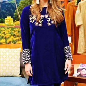 Beautiful Blue Kurta with Stylish Plazo <b>Dress</b> Elegant Embroidery Crystal Glass Beads & Lace Decoration Party-Wear for 2022 - Product Image 1