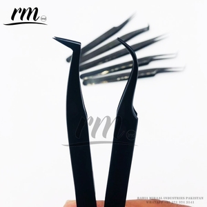 Professional Black Plasma <b>Plain</b> Grip High Quality Eyelashes Extension Tweezers Set Pointed Sustainable Stainless Steel Custom - Product Image 5