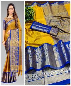 Banarasi Soie Jacquard Saree Avec Chemisier Femmes Porter Dames Fête Festival Usage Quotidien Doux Coton Soie Sari En Gros Bas Prix Vêtement - Product Image 1