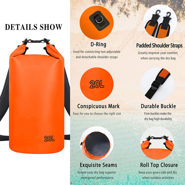 waterproof dry backpack  PVC Rafting Sports Kayaking Travel 20L Dry Bag Waterproof Backpack