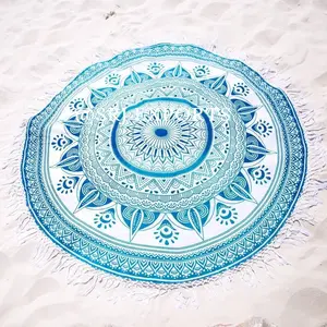 Indian Wholesale Mandala Tapestry Beach Towel Hippie Wall Hanging Dorm Decor Table Cover Fringed Roundie Boho Chic Beach Sheet