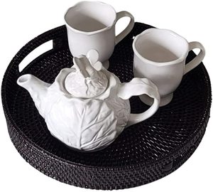 High Quality <b>Black</b> Rattan <b>Serving</b> <b>Tray</b> Round Shape for Tea Ramadan Eid and Restaurant Food <b>Serving</b> - Product Image 6