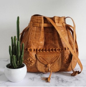 Bolso de hombro de cuero marroquí, bolsa de viaje, con correas cruzadas, con cordón, hippy ba - Product Image 1