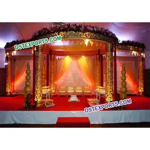 Düğün altın oyma cam elyaf Mandap seti tasarımcı düğün çadırı geleneksel düğün çadırı