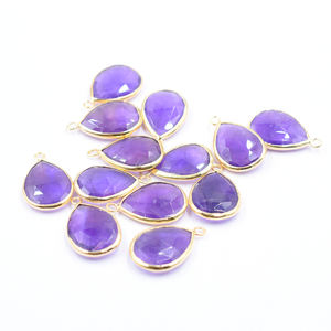 Colgante de Amatista con Base en Forma de Pera, Bisel de Plata, Chapado en Oro, para la Creación de Joyas - Product Image 5