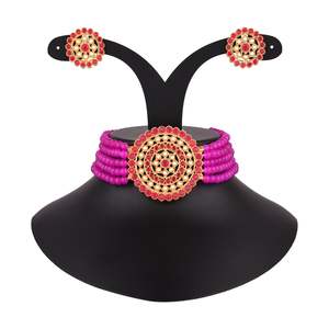 Indian Jewelry Set Crystal Faux Pearl Multi Layered Strand Beaded Choker Necklace Earrings Bollywood Jewelry Set - Product Image 3